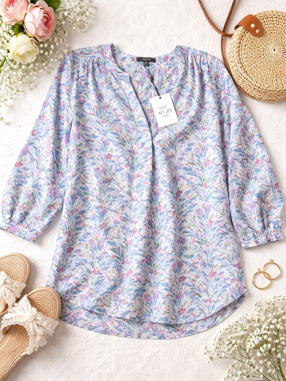 NYDJ Floral Blouse NWT XS Spring Boho Lightweight